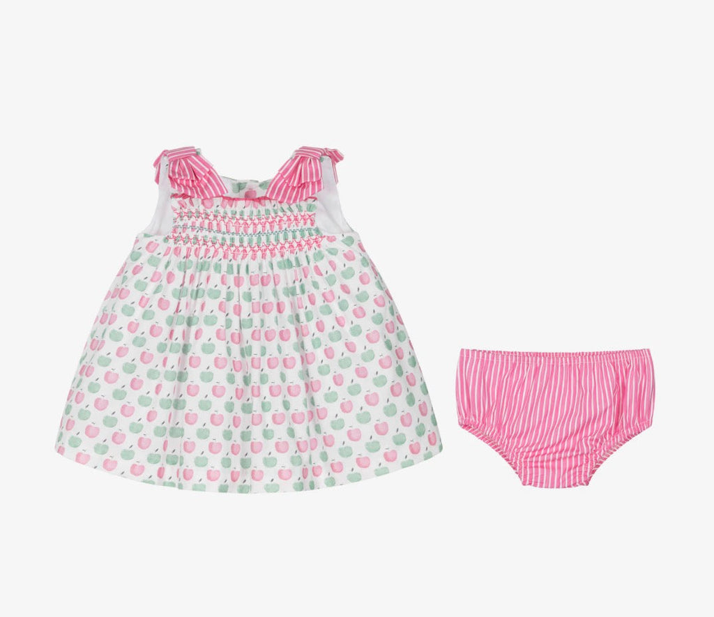 Miranda Baby Girl Pink & Green Apple Print Cotton Dress