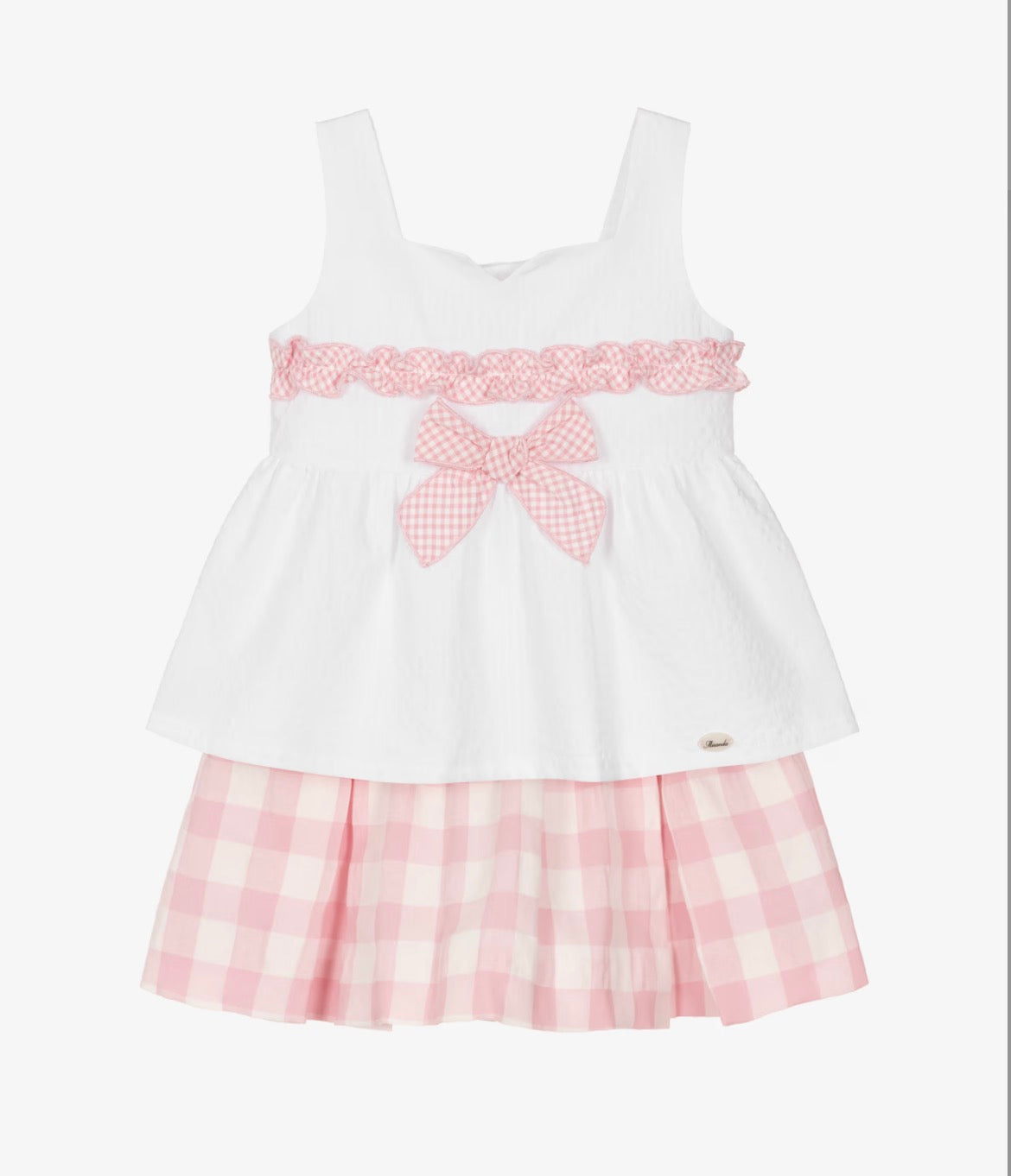 Miranda Girls Pink & White Check Cotton Skirt Set