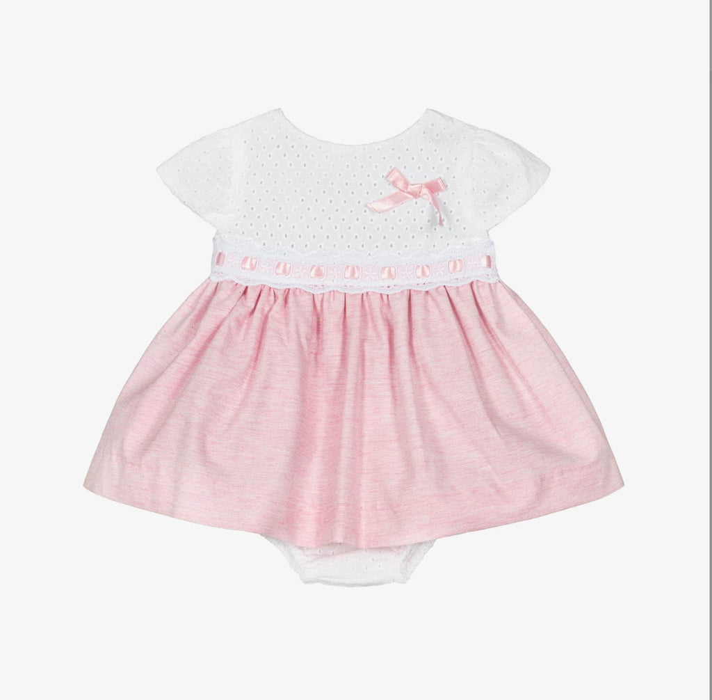 Miranda Baby Girl Pink & White Broderie Cotton Dress
