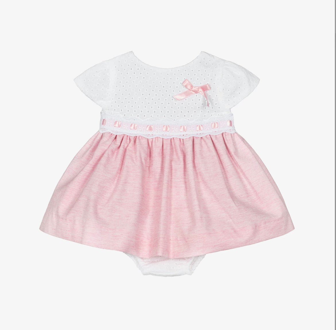 Miranda Baby Girl Pink & White Broderie Cotton Dress
