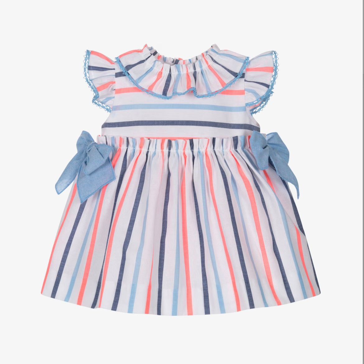 Miranda Baby Girl Blue & Neon Striped Cotton Dress