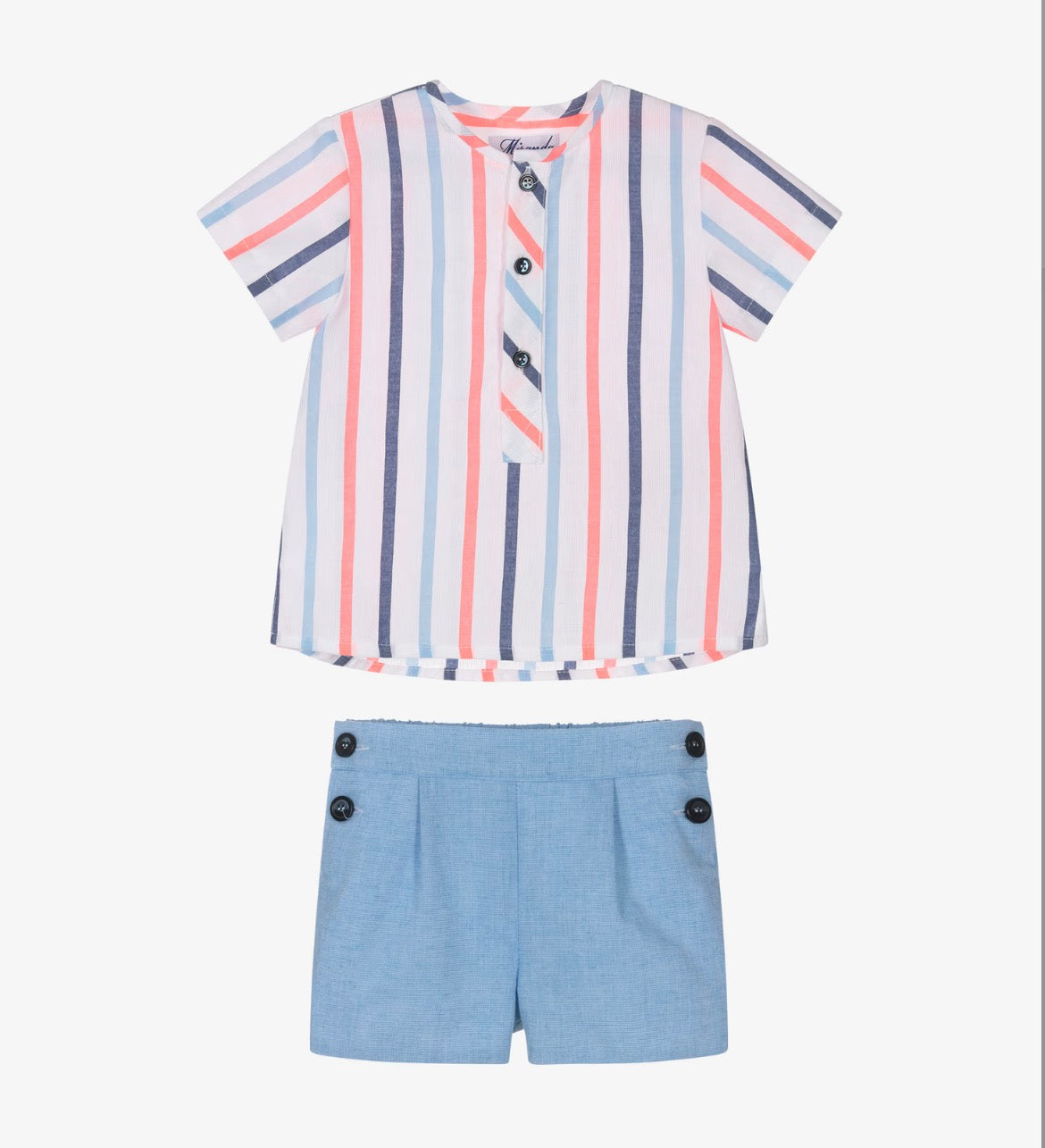 Miranda Baby Boy Blue & Neon Stripe Cotton Shorts Set