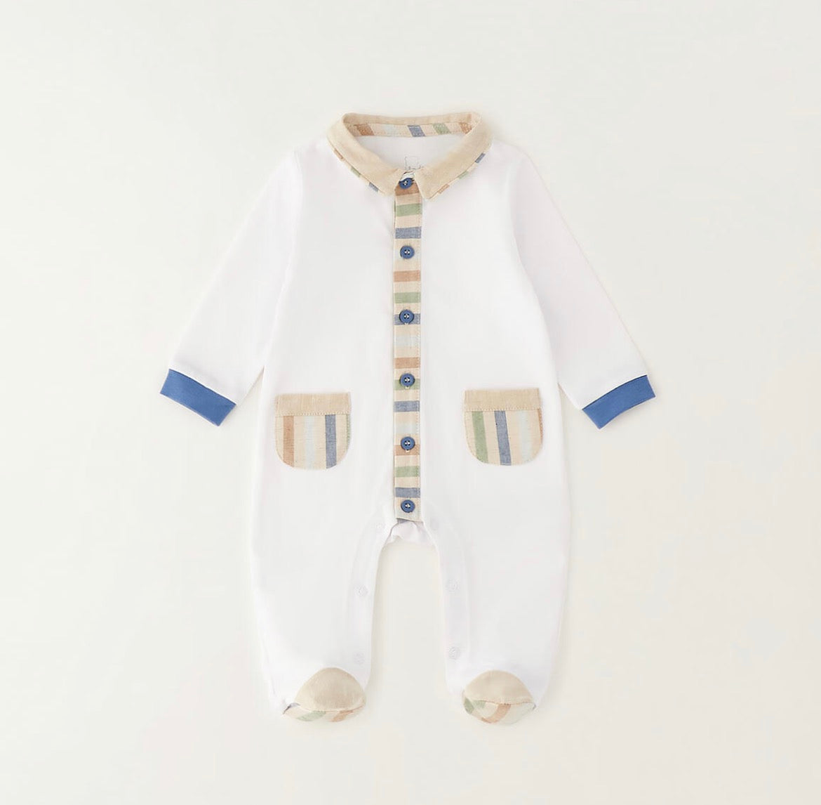 Sarabanda Baby Boy White Beige and Blue Babygrow