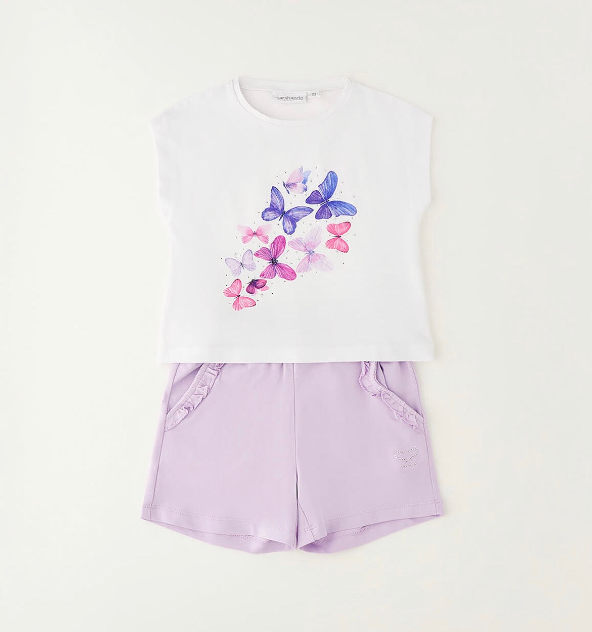 Sarabanda Girls White & Lilac Shorts set
