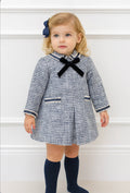 Miranda Baby Girl Blue & Silver Glitter Tweed Dress