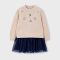 Mayoral Girls Beige & Navy Sparkly Dress Set
