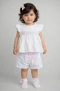 Pretty Originals Girls Pink, Blue & White Striped Smocked Shorts Set