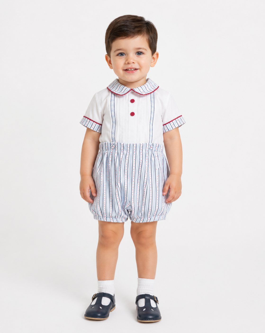 Pretty Originals Baby Boy White & Blue Striped Outfit